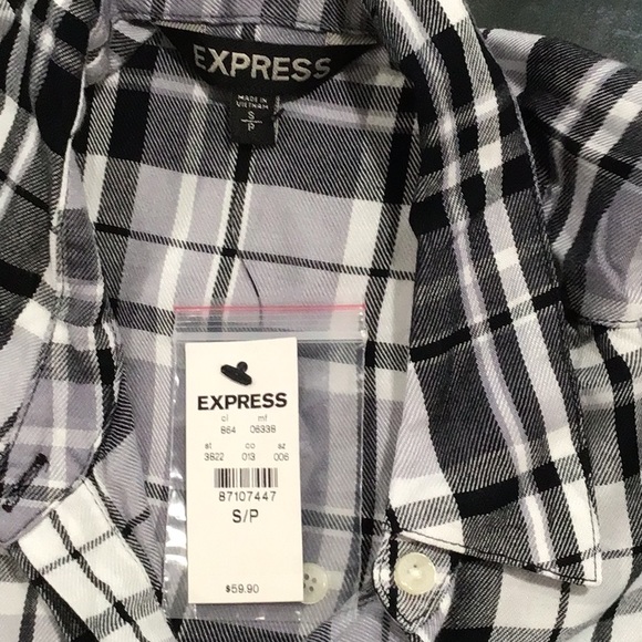 ๐ EXPRESS Plaid Button Down Shirt Hi-Lo Length Long Sleeves With Collar - Picture 11 of 11